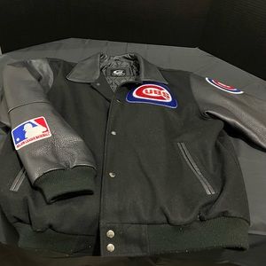 Mens Leather Jacket with Chicago Cubs logos